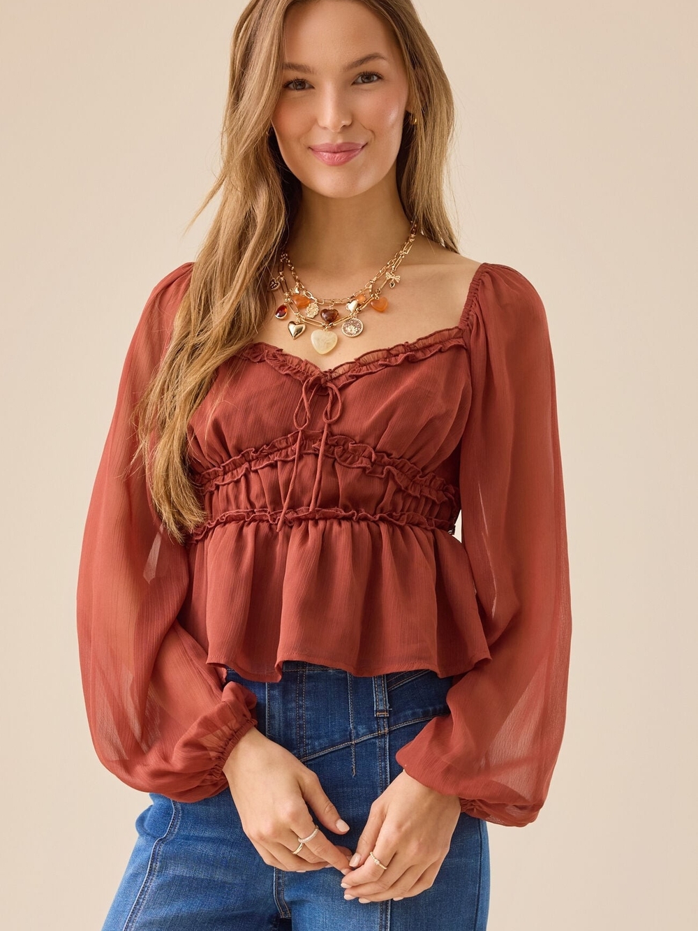Altar'd State boho-style long-sleeve crop blouse